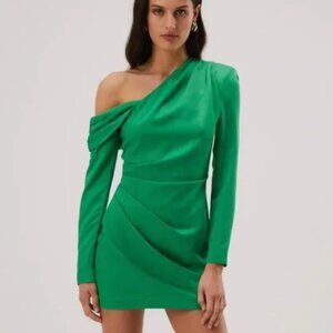 MISHA mini dress - Cormac one-shoulder satin minidress in green - size XL